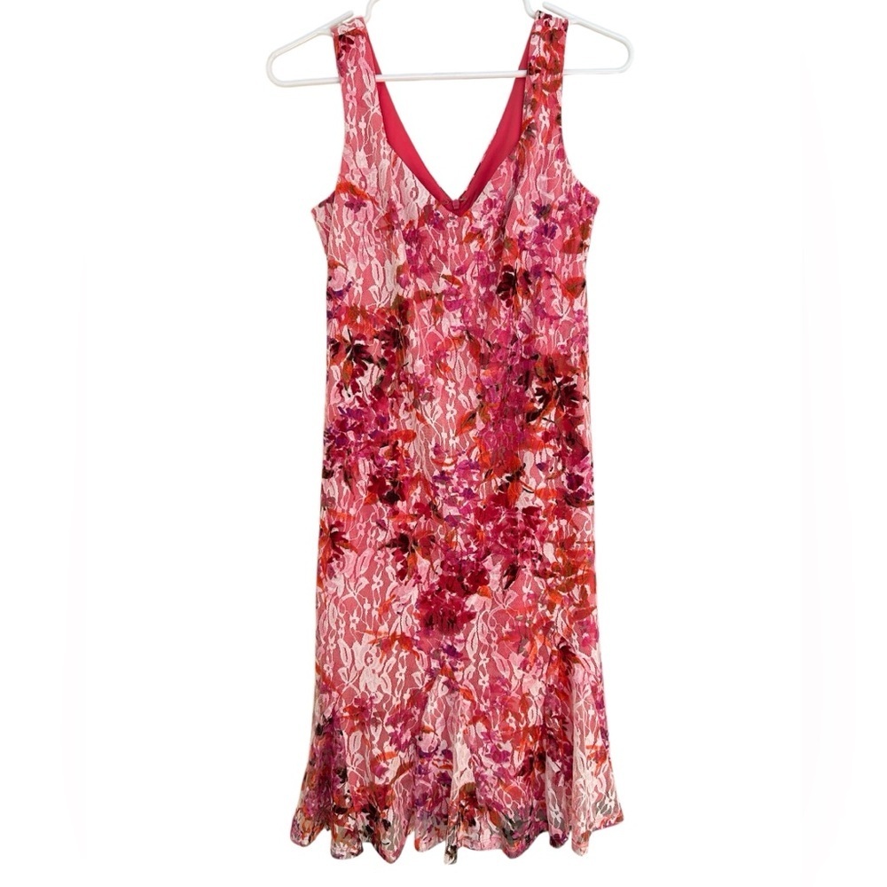 R&M Richards Pink and Red Sleeveless V-Neck Sundress